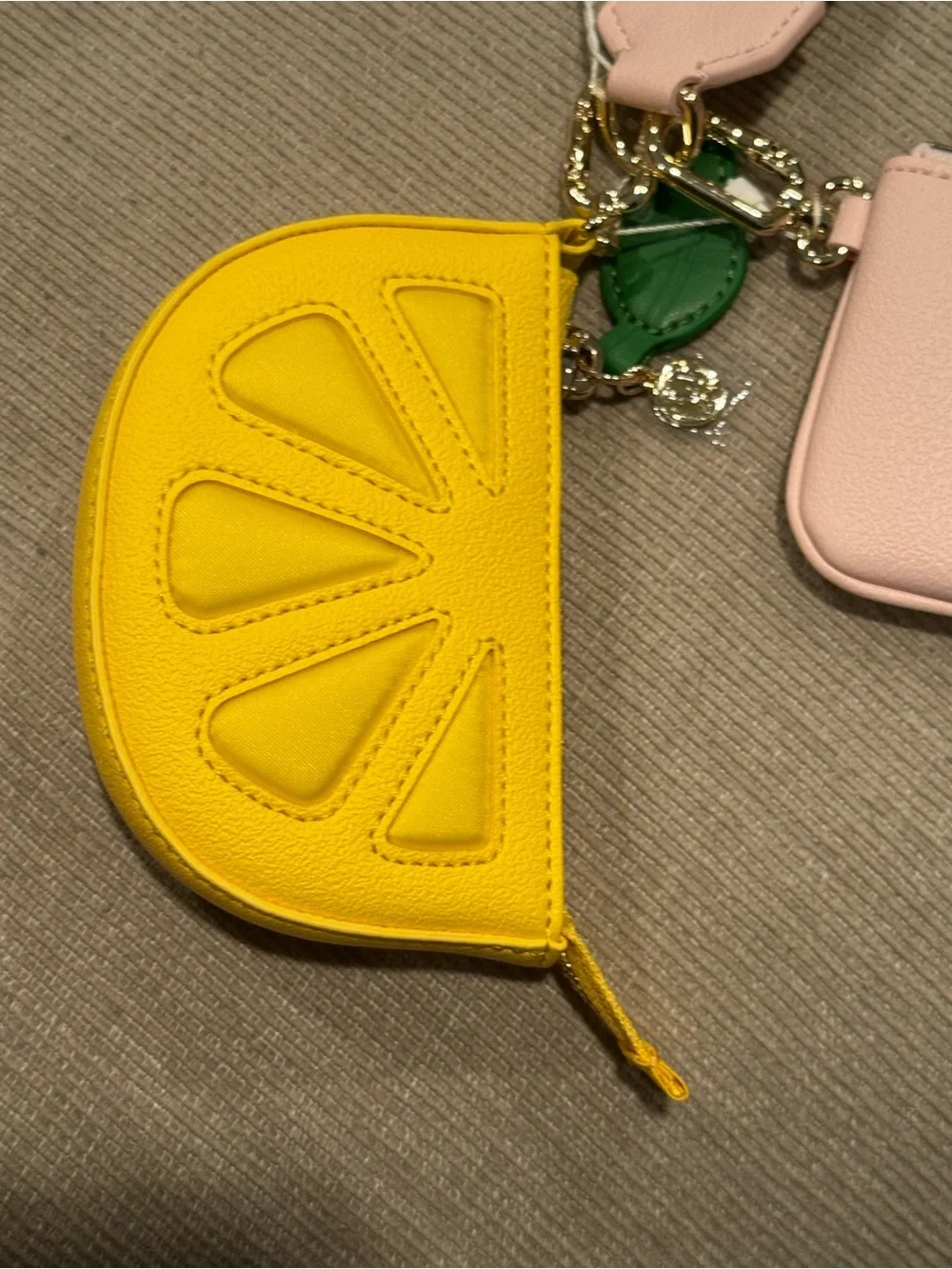 NWT Lululemon Dual Pouch Wristlet Leather Alternative Pink Yellow Lemon